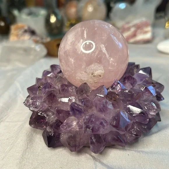 Amethyst Points Crystal Holder | Candle or Sphere Stand |Brazil | Natural Stone - Picture 6 of 7